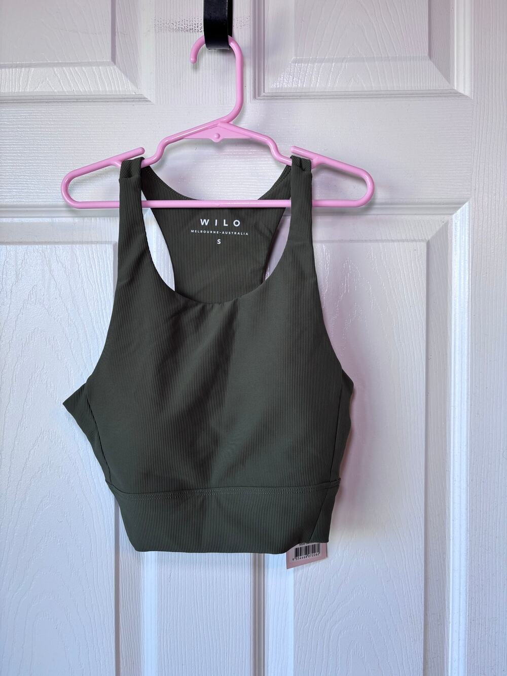 WILO The Label Ribbed Scoop Sports Bra Khaki Green Size Small NWT
